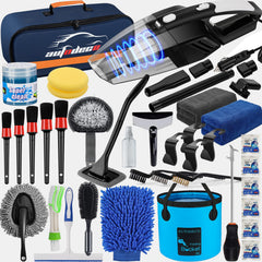 AUTODECO kit front layout showing all 41 pieces for complete car care