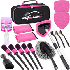 AUTODECO front packaging and full kit layout showing all 17 pieces for organized cleaning
