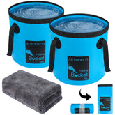 AUTODECO front view of blue collapsible bucket showing clean design and portability