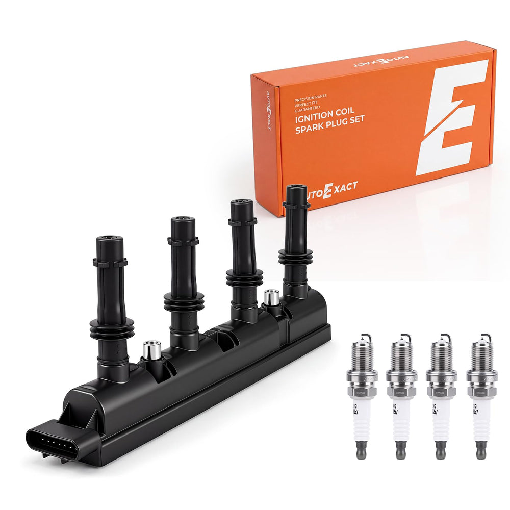 Autoexact front packaging showing coil and four plugs, clear fitment benefit