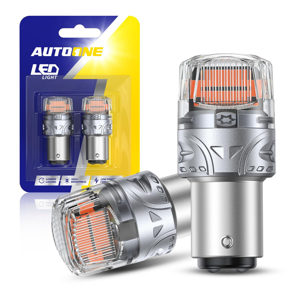 AUTOONE 1157 red bulb front view showing bright red lens and base for clear signaling