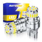 AUTOONE 7443 front view showing compact T20 LED and bright output benefit