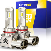 AUTOONE 9005 HB3 front view showing OEM-fit plug and clean 6000K appearance benefit