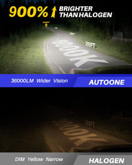 AUTOONE side profile highlighting 1:1 halogen-size housing for tight installations benefit