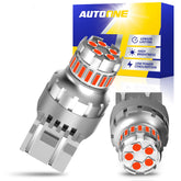 AUTOONE front view of bulbs showing plug-and-play fit and bright red benefit