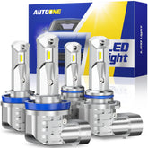 AUTOONE front packaging showing bulbs and features, clear benefit fast installation