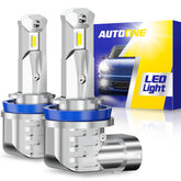 AUTOONE front view of pack of two bulbs showing plug and compact design, improved visibility
