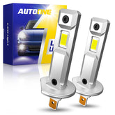 AUTOONE H1 front view of two bulbs showing compact plug and bright lenses for easy upgrade