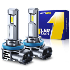 AUTOONE front view of both H11 bulbs showing compact plug-and-play design and bright upgrade