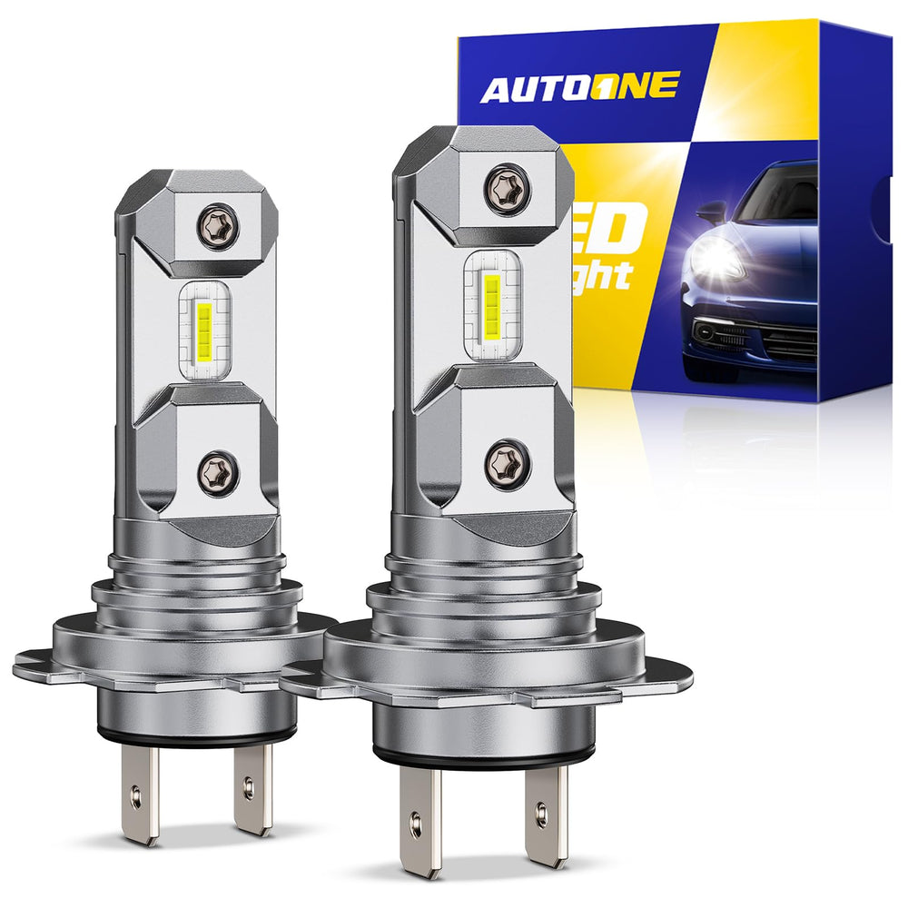 AUTOONE H7 bulb front view showing compact design and improved visibility