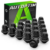 AUTOPTIM front view of 20 black lug nuts showing sleek finish and OEM look