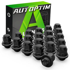 AUTOPTIM front view of 20 black lug nuts showing sleek finish and OEM look