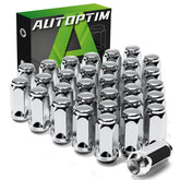AUTOPTIM front view of 32-piece chrome lug nut set showing packaging and count, durable finish