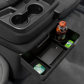 Autorder front view installed in Silverado console showing tidy storage benefit
