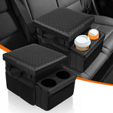 Autorder front view of seat organizer showing compartments and neat storage benefit