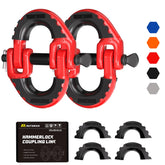 AUTORICH front view of two red hammerlock connectors showing visibility and quick inspection benefit