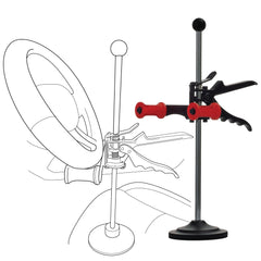 AUTOSOLO front view of holder securing steering wheel for stable alignment