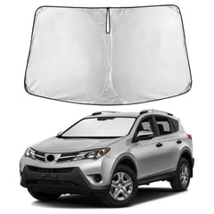 Autovir sun shade across RAV4 windshield demonstrating full coverage and interior protection