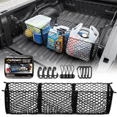 AUTOWN front view of cargo net showing pockets and hardware for organized hauling