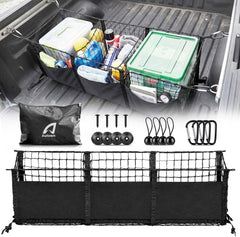 AUTOWN front view showing entire cargo net and benefits of organization