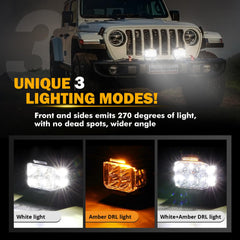 Auxbeam amber DRL illuminated on pod improving visibility in poor weather