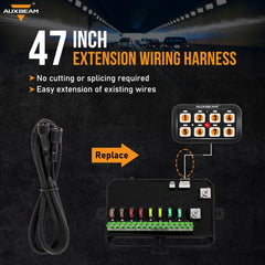 Auxbeam 47inch cable laid flat illustrating length and tidy routing benefit