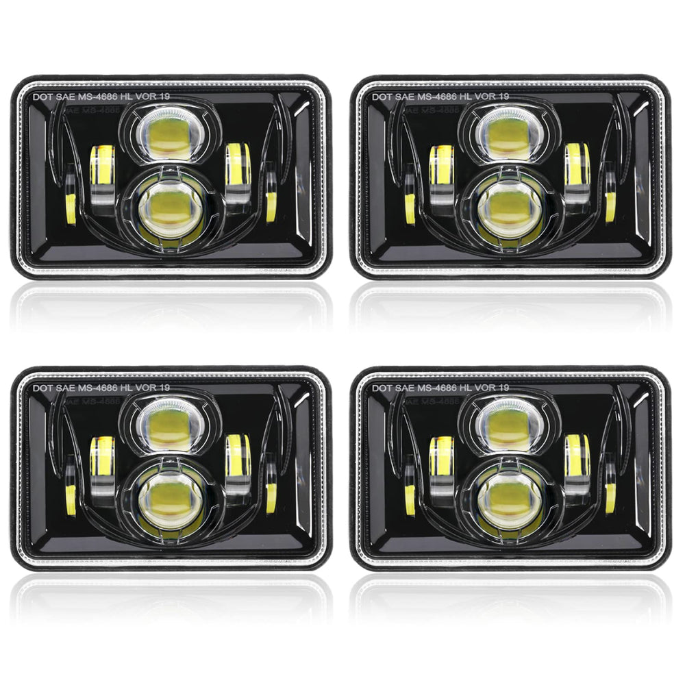 Auxbeam front view black 4x6 headlight showing beam pattern and styling benefit