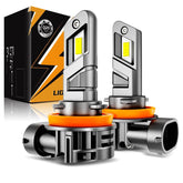Auxbeam Q25 front view showing compact OEM fit and easy swap benefit