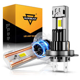Auxbeam Q50 front view showing compact H7 form factor and easy fit
