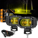 Auxbeam front view of 4 inch amber cube showing compact durable housing benefit