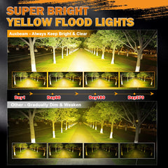 Auxbeam R4 close-up of 5050 LED and 12D lens showing focused flood benefit
