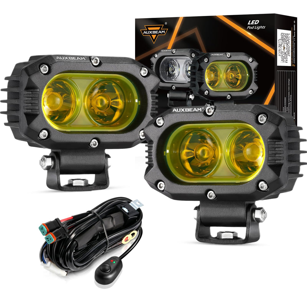 Auxbeam R4 front pod view showing compact square design and bright benefit
