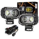 Auxbeam R4 front view showing square LED array and bright coverage benefit