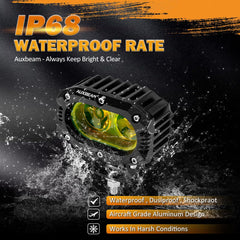 Auxbeam R4 mounted on vehicle bumper demonstrating broad 120° flood benefit