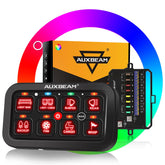Auxbeam RA80 front panel showing eight RGB switches and layout for easy control