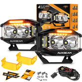 Auxbeam V-MAX front view showing compact cube and focused spot beam benefit