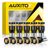 AUXITO front view of ten 194 amber LED bulbs highlighting compact pack and quick upgrade benefit