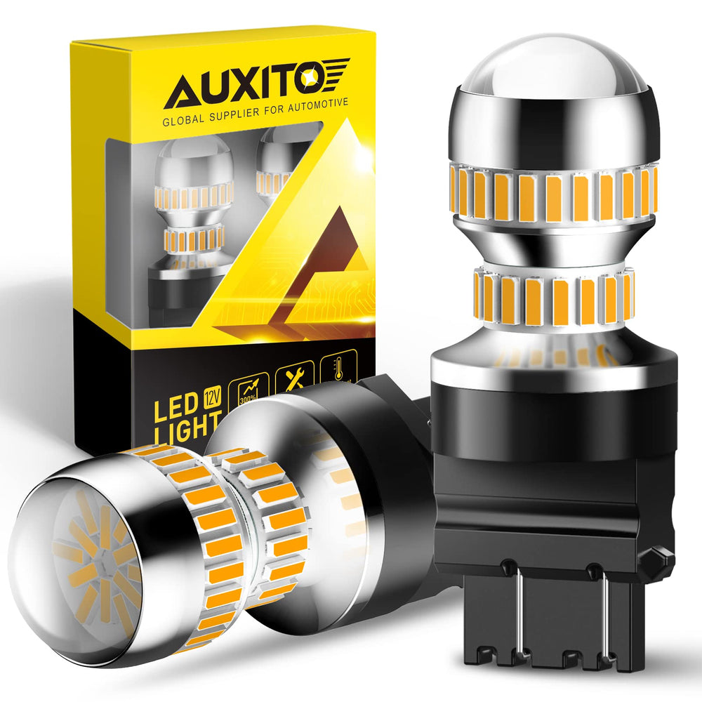 AUXITO front view pack of 2 amber 3157 LED bulbs bright upgrade