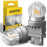 AUXITO 3157 front view showing amber lens and bright signal benefit