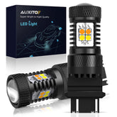 AUXITO 3157 front view showing dual white and amber outputs for improved visibility