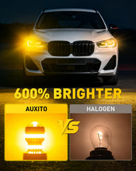 AUXITO side profile showing halogen-style shape for easy fitment