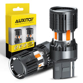 AUXITO 7440 front view pack of 2 showing bright amber LEDs and quick swap benefit