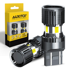 AUXITO front view pack of two bulbs showing fitment and bright white output benefit