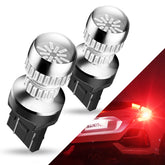 AUXITO 7443 front view pack of two showing compact fit and bright red output for safer braking