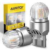 AUXITO 7443 front view of both bulbs showing clean amber fit and brighter signaling