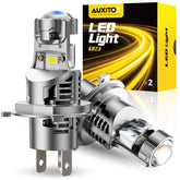 AUXITO 9003 front view showing bulb shape and plug-and-play fit for easy upgrade