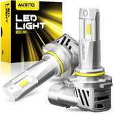 AUXITO 9005 front view showing compact halogen-sized LED for easy swap