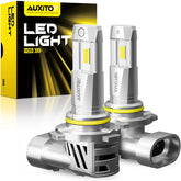 AUXITO 9005 HB3 front packaging showing bulb pair and model benefit improved visibility