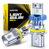 AUXITO 9007 front view pack of 2 showing bright bulbs and easy install benefit