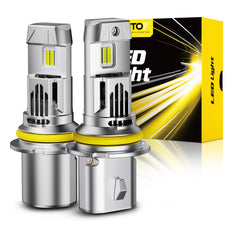 AUXITO 9007 front view pair showing plug-and-play fit and bright output